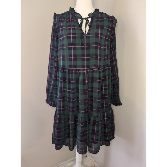 J. Crew Dresses & Skirts - J. Crew tie neck tartan plaid tiered holiday equestrian ruffle M dress